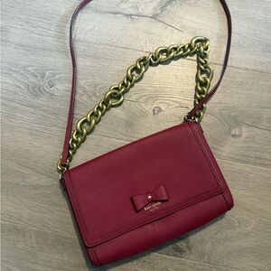 Kate Spade Burgundy Crossbody Bag with Gold Chain